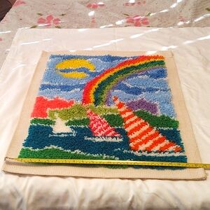 Vintage 1970's latch hook wall rug.